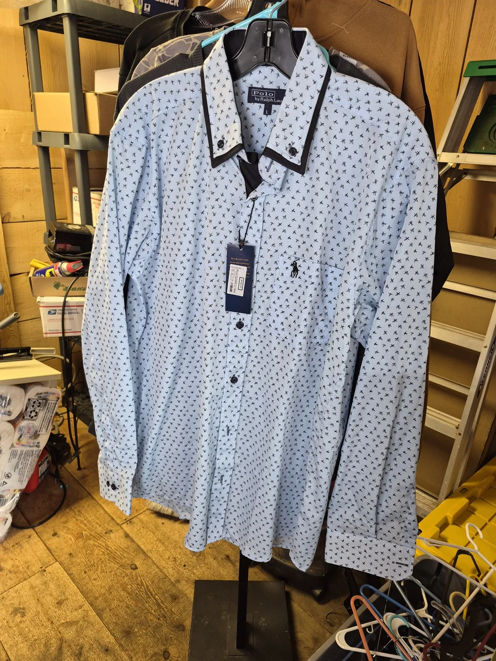 Polo by Ralph Lauren Light Blue Micro-Print Men's Dress Shirt Bin 37